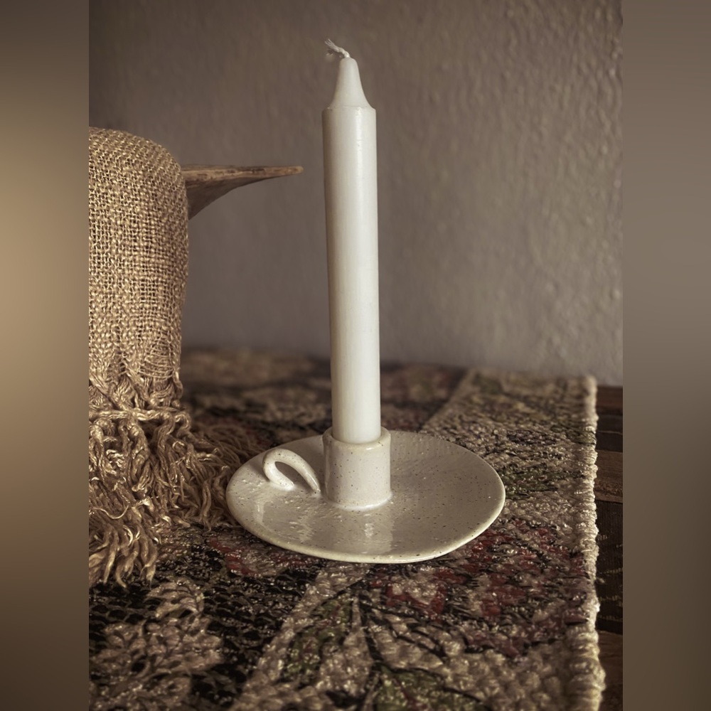 Rustic Vintage Cream Ceramic Taper Candle Holder - Picture 3 of 7